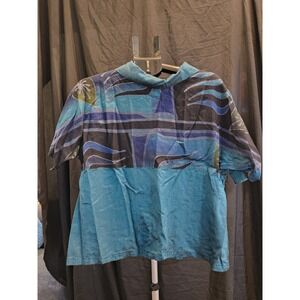 Vintage 90s Blue Polo Blouse Women's Large